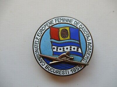 ROMANIA SOCIALIST 1955 WOMEN'S CANOE COMPETITION BADGE MEDAL. RARE. VF