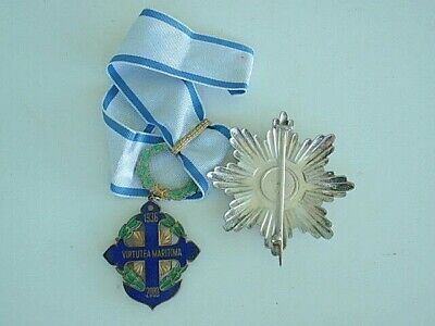 ROMANIA ORDER OF NAVAL BRAVERY 2000 GO SET. SILVER. MARKED. NUMBERED 1