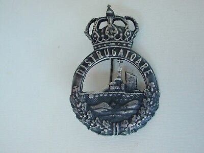 ROMANIA KINGDOM NAVAL OFFICER'S DESTROYER 2ND GRADE BADGE MEDAL. SILVE