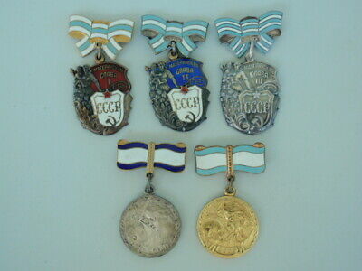 SOVIET RUSSIA GROUP OF 5 MOTHERHOOD ORDER & MEDAL. RARE! VF+