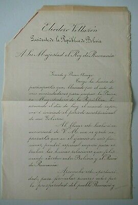 BOLIVIA 1919  LETTER FROM THE PRESIDENT TO KING OF ROMANIA ANNOUNCING