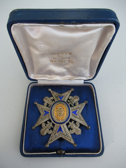 SPAIN ORDER OF CHARLES III GRAND OFFICER BREAST STAR. SILVER. CASED. RARE!!