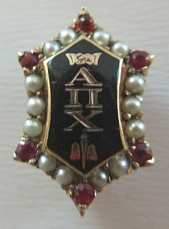 USA FRATERNITY PIN ALPHA PI CHI. MADE IN GOLD. RUBIES. 1235