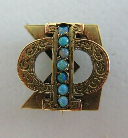 USA FRATERNITY PIN PHI SIGMA. MADE IN GOLD 14K. OPALS! 1916. NAMED. MA