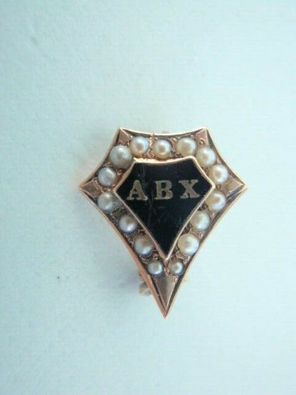 USA FRATERNITY PIN ALPHA BETA CHI. MADE IN GOLD. PEARLS. MARKED. NAMED