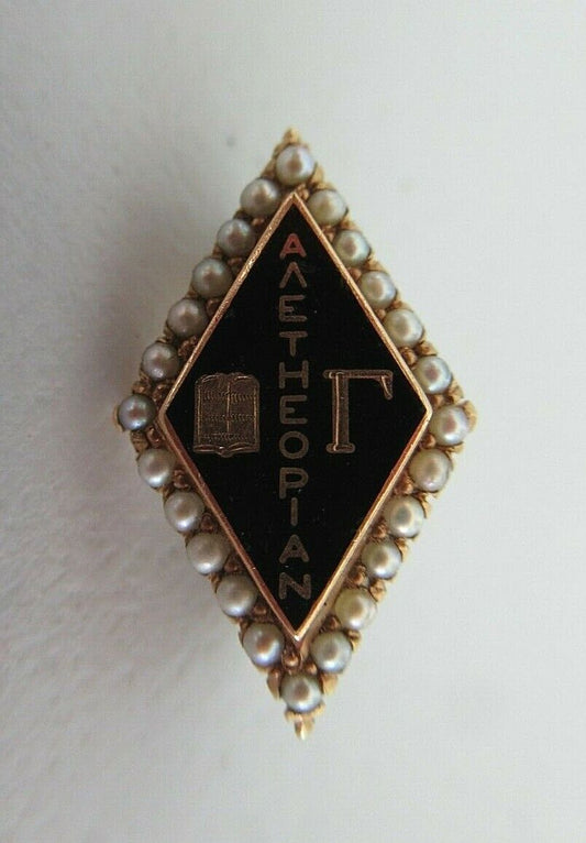 USA FRATERNITY SWEETHEART PIN ALETHEOPIAN. MADE IN GOLD. NAMED. MARKED