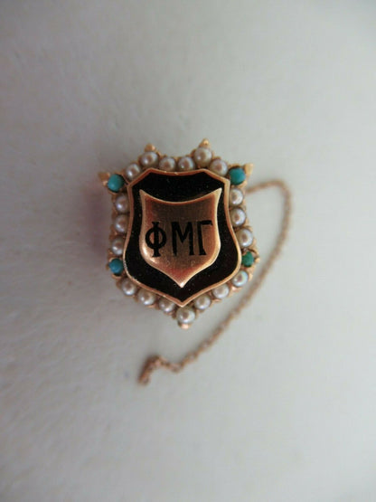 USA FRATERNITY PIN PHI MU GAMMA. MADE IN GOLD. OPALS AND PEARLS. 926