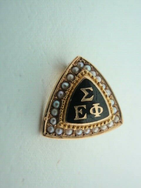 USA FRATERNITY PIN SIGMA EPSILON PHI. MADE IN GOLD 14K. PEARLS NAMED M