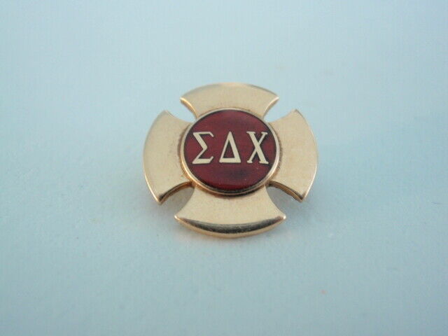 USA FRATERNITY PIN SIGMA DELTA CHI. MADE IN GOLD. NAMED AND NUMBERED.