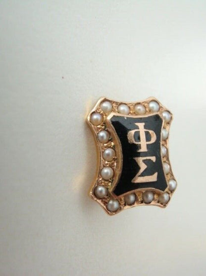 USA FRATERNITY PIN PHI SIGMA. MADE IN GOLD 10K. PEARLS. NAMED. 328