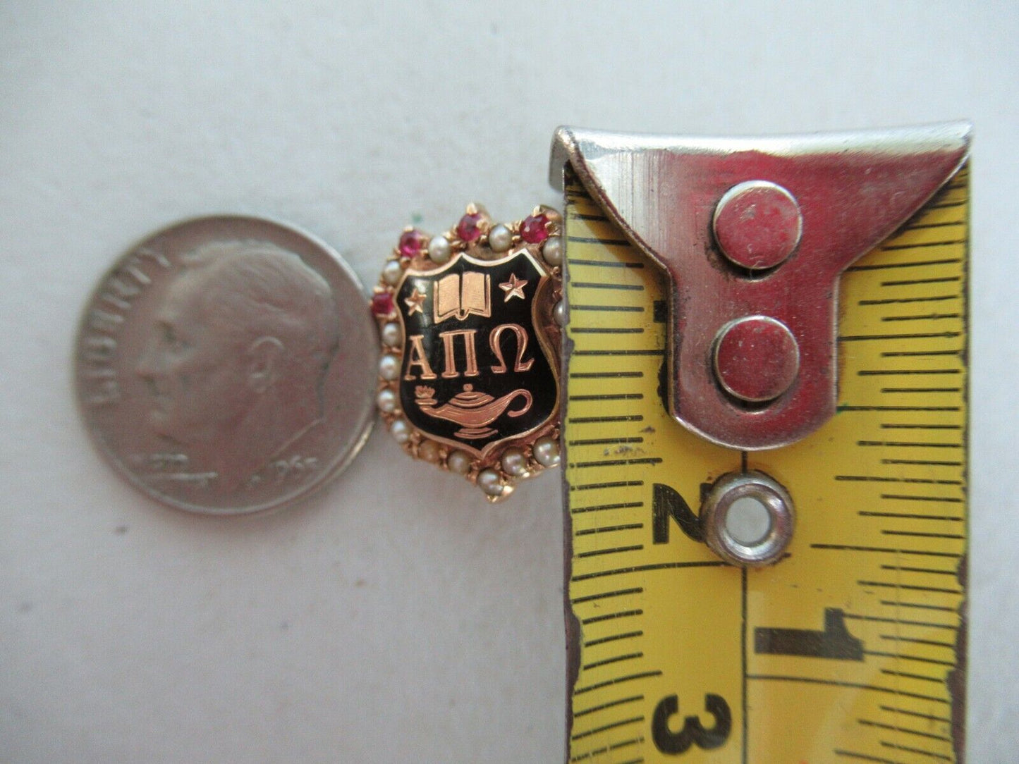 USA FRATERNITY PIN ALPHA PI OMEGA. MADE IN GOLD. NAMED. NUMBERED #32!