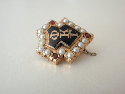 USA FRATERNITY PIN PHI KAPPA GAMMA. MADE IN GOLD. PEARLS, RUBIES. NAME