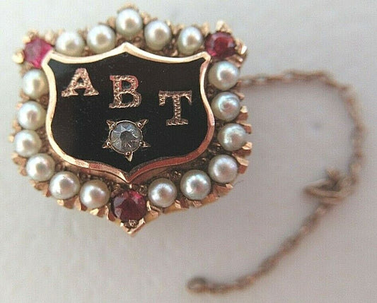 USA FRATERNITY PIN ALPHA BETA TAU. MADE IN GOLD. DIAMOND. NAMED. 1114