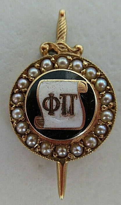 USA FRATERNITY PIN PHI PI. MADE IN GOLD. NAMED. MARKED 1343