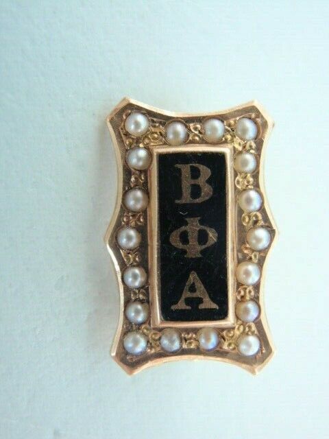 USA FRATERNITY PIN BETA PHI ALPHA. MADE IN GOLD 14K. PEARLS. MARKED. 4