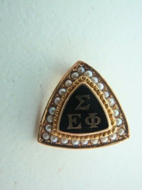 USA FRATERNITY PIN SIGMA EPSILON PHI. MADE IN GOLD 14K. PEARLS NAMED M