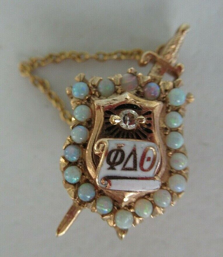 USA FRATERNITY PIN PHI DELTA THETA. IN GOLD! NAMED. #276. OPALS & DIAM