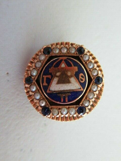 USA FRATERNITY PIN GAMMA PI PHI. MADE IN GOLD. SAPPHIRES. NAMED. 733