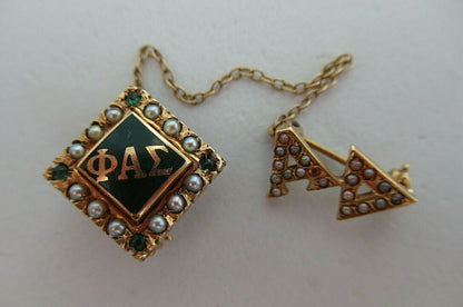 USA FRATERNITY PIN PHI ALPHA SIGMA. MADE IN GOLD 14K. RUBIES. MARKED.