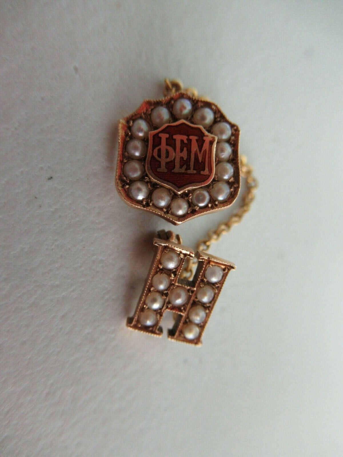 USA FRATERNITY PIN PHI EPSILON MU. MADE IN GOLD 14K. NAMED. MARKED. 89