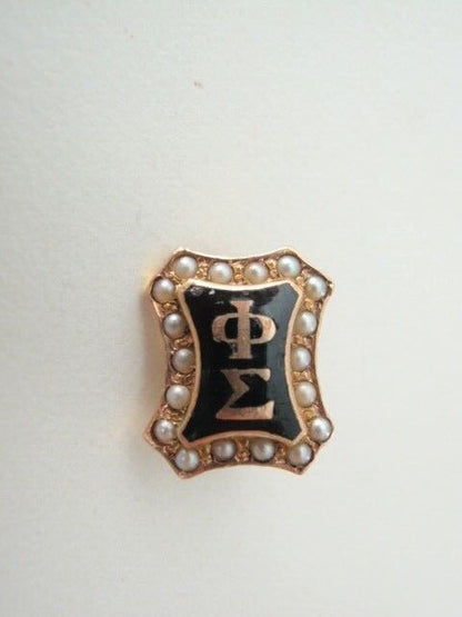 USA FRATERNITY PIN PHI SIGMA. MADE IN GOLD 10K. PEARLS. NAMED. 328