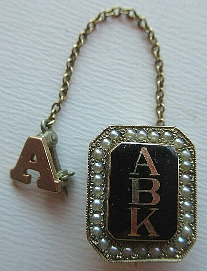 USA FRATERNITY PIN ALPHA BETA KAPPA. MADE IN GOLD. NAMED. MARKED. 1233