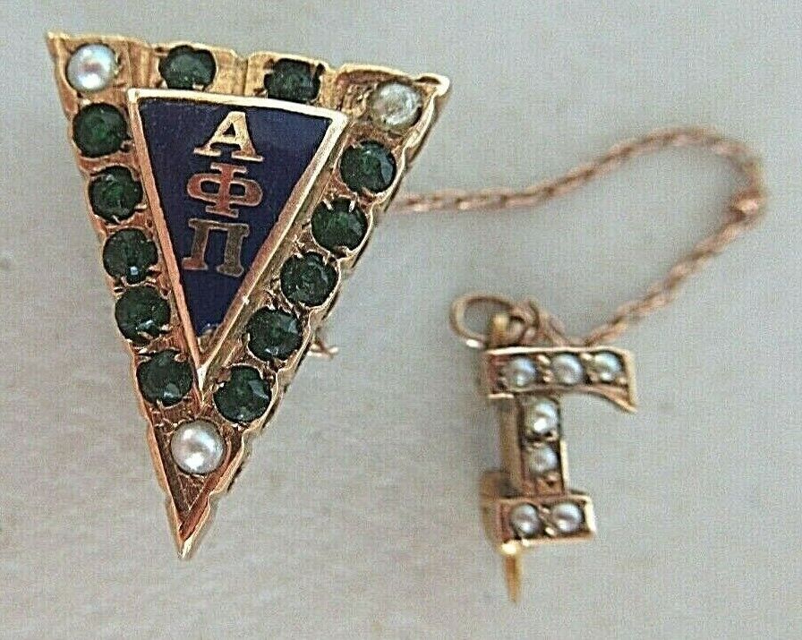 USA FRATERNITY PIN ALPHA PHI PI. MADE IN GOLD 14K. RUBIES. MARKED.1104