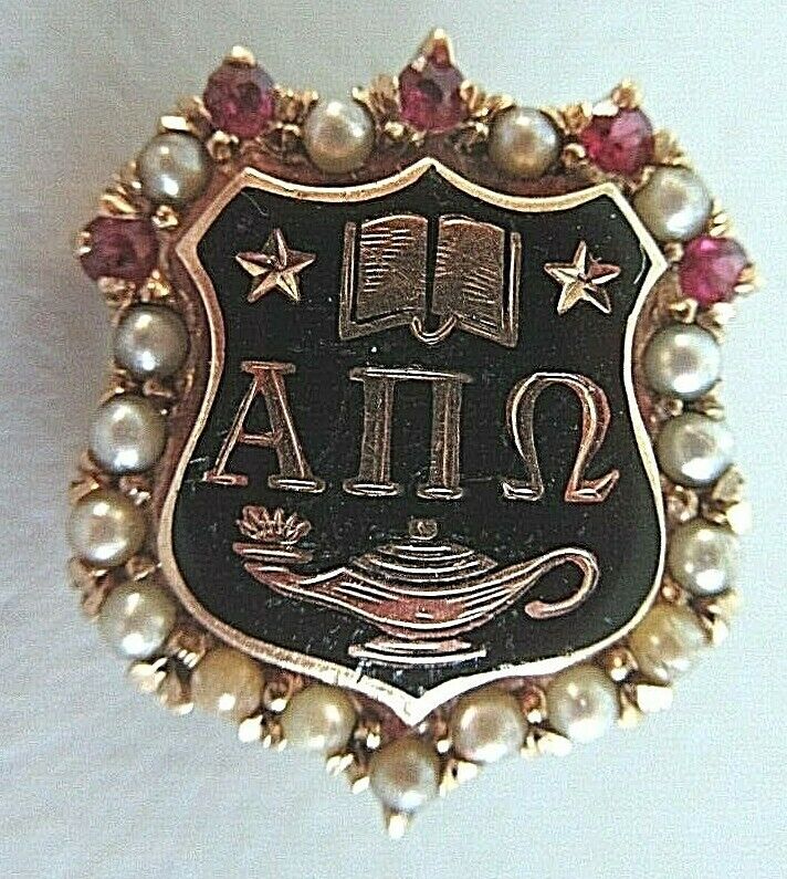 USA FRATERNITY PIN ALPHA PI OMEGA. MADE IN GOLD. NAMED. NUMBERED #32!