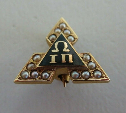 美国兄弟会 PIN OMEGA IONA PI。 14K 金制成。命名。已标记。 172