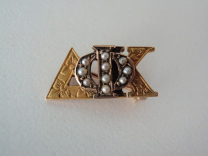 USA FRATERNITY PIN PHI DELTA KAPPA. MADE IN GOLD 14K. PEARLS. NAMED. 3